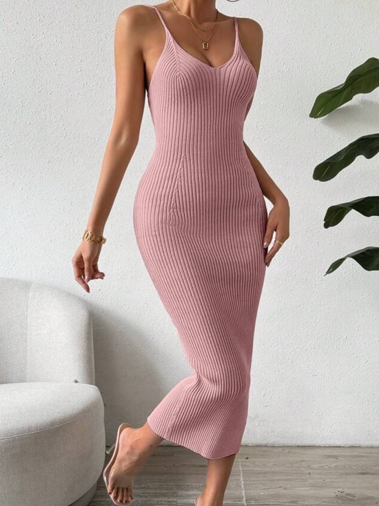 SHEIN Dresses & Skirts - SHEIN Ribbed Slip Maxi Dress in Pink